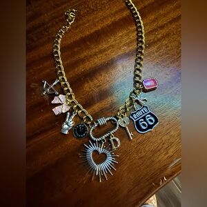 Gold Charm Necklace with Silver Accents